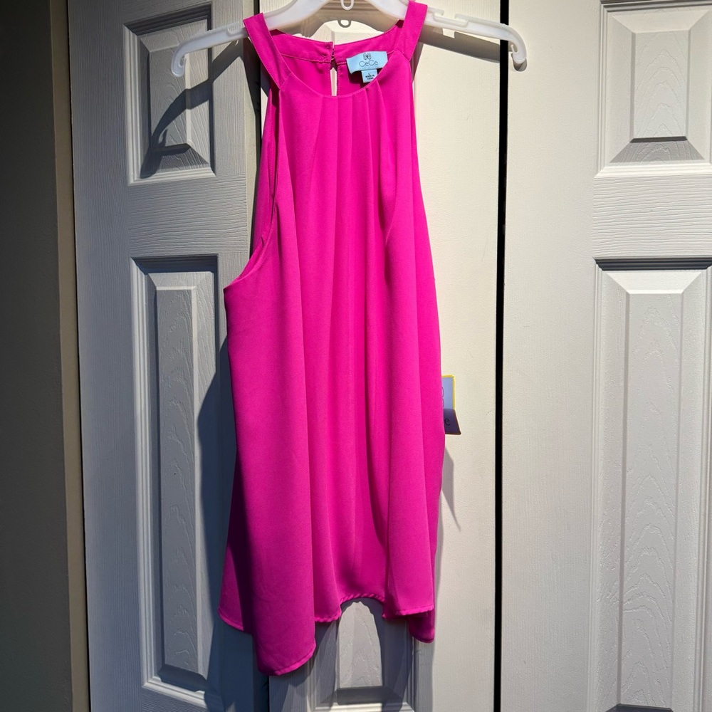 NWT CECE Womens  Button Keyhole Hot Pink Sleeveless Halter Top Sexy